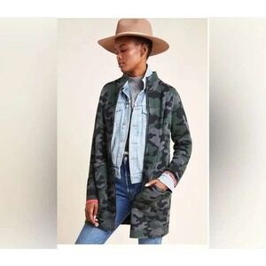 Anthropologie Jacket Womens Small‎ Field Flower Wool Shacket Camo Full Zip Moss